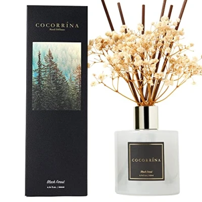 Afbeelding van Cocorrína Luchtverfrisser met geurstokjes, 200 ml, gedroogde bloemen en zwarte woud, geurverfrisser voor thuis geurverspreider badkamerdecoratie planken