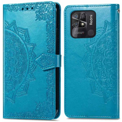 Afbeelding van iMoshion Hoesje Geschikt voor Xiaomi Redmi 10C Met Pasjeshouder Mandala Bookcase Turquoise