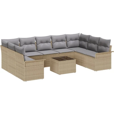 Afbeelding van vidaXL 10 delige Tuin Sofa Set met Kussens Zwart Poly Rattan