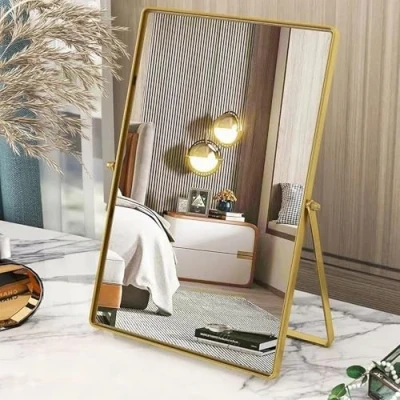 Afbeelding van Gosider Rechthoekige gouden bureauspiegel met metalen frame 90 draagbare make uptafelspiegel High definition enkelzijdige upspiegel voor commode, woonkamer, slaapkamer