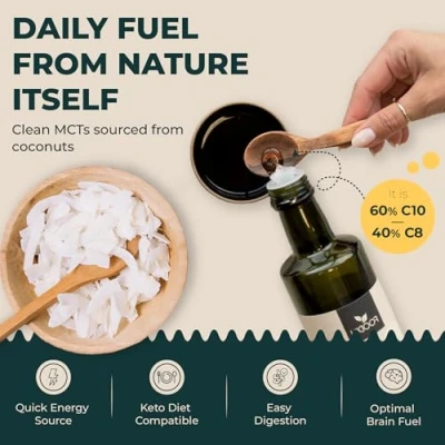 Afbeelding van FOODIN Biologische MCT olie 1000 ml op basis van kokosolie, triglyceriden met middellange keten (MCT), gemaakt kokosnoot, 100% glutenvrij en veganistisch, 2 x 500 ml, ideaal