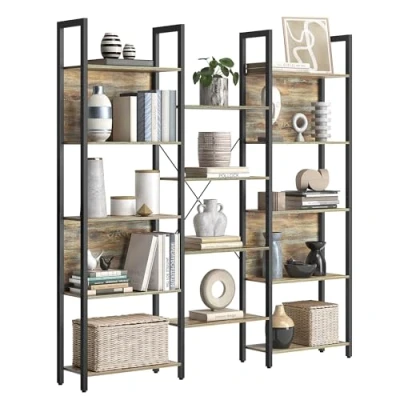 Afbeelding van VASAGLE boekenkast, 14 vaks staande plank met metalen frame, voor woonkamer, studeerkamer, kantoor, industrieel ontwerp, 24 x 158 166 cm, eikenkleur blauwe nerf zwart