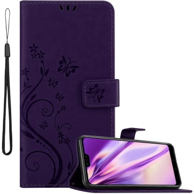 Afbeelding van Cadorabo Hoesje geschikt voor Honor 10 in BLOEMEN DONKER PAARS Beschermhoes bloemmotief met magnetische sluiting, standfunctie en kaartsleuven Book Case Cover Etui