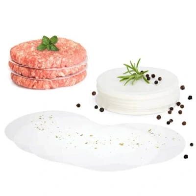 Afbeelding van GOURMEO® 500 antikleefpapier voor burgerpers, Ø 13 cm antiaanbakpapier, waxschijven, waxpapier, bakpapier hamburgerpers, scheidingspapier hamburgerschijven, frikadellen