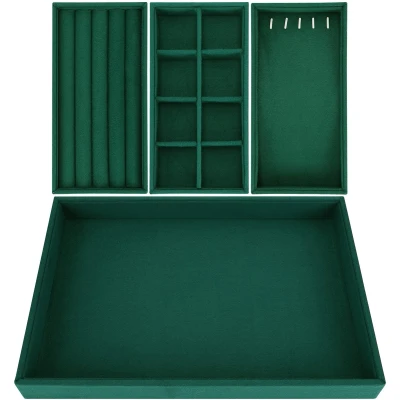 Afbeelding van Belle Vous 4 Groen Velours Stapelbare Sieraden Organizer Opslag Bakken 35,3 x 24,2 cm Lade Display Dozen Verwijderbare Secties voor Kettingen, Ringen, Armbanden &amp; Oorbellen