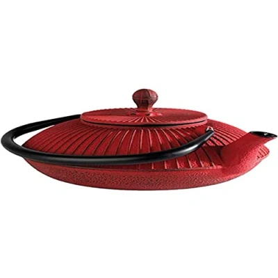 Afbeelding van APS Germany® Theepot met Filter Gietijzer Dubbelwandig 0.8 L Rood