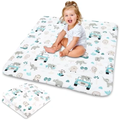 Afbeelding van Kruipmat voor babykamer Kindervloermatras om te spelen in het park, tapijt van katoen en dik baby&#039;s kinderen, 100 cm, giraffen