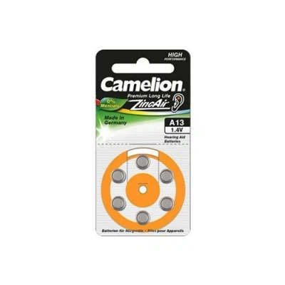 Image de 6 piles pour appareil auditif Camelion Zinc Air A13 0% Mercury/Hg Orange