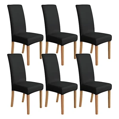 Afbeelding van Amazon Basics Set van 6 rekbare stoelhoezen voor eetkamerstoelen, zwart