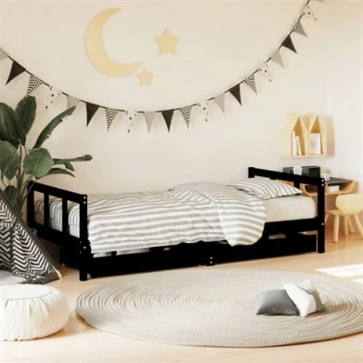 Afbeelding van Kinderbedframe Met Lades 80X160 cm Massief Grenenhout Zwart 90 x 190 /
