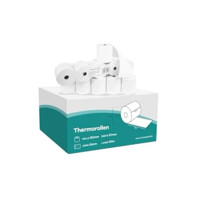 Afbeelding van Inoverse EC Cash 25 rollen thermisch papier 57 mm x 60 12 voor kassysteem, EPOS printer en POS terminal, BPA vrij, zero wit printpapier, 50 m