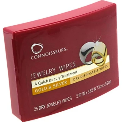 Afbeelding van Connoisseurs Reinigingsdoekjes voor sieraden, 25 polijstdoekjes goud en zilver, anti aanslag, droog, wegwerpbaar niet giftig