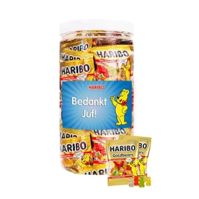 Afbeelding van Haribo Goudberen &quot;Bedankt juf!&quot; snoepcadeau cadeau voor juf einde schooljaar 700g