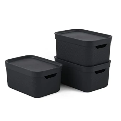 Afbeelding van Jive Set van 3 opbergdozen 5 l met kunststof deksel (gerecycled PP), donkergrijs, x l, 27,8 19,5 22,4 cm,