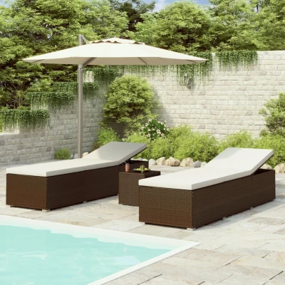 Afbeelding van 3 delige Ligbeddenset met theetafel poly rattan bruin