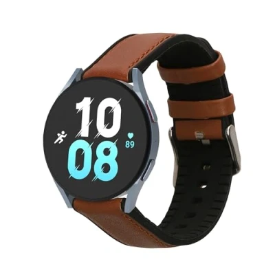 Afbeelding van kwmobile horlogeband geschikt voor Samsung Galaxy Watch 5 / Pro 6 Classic Armband fitnesstracker van leer in bruin zwart