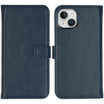 Afbeelding van Selencia Hoesje Geschikt voor iPhone 15 Met Pasjeshouder Echt Lederen Bookcase Blauw