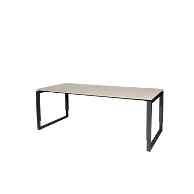 Afbeelding van Domino Plus bureau, hoogte instelbaar (62 85cm) met 200x90cm &#039;zwevend&#039; robson eiken 25mm blad en zwart (RAL9011) O poot frame