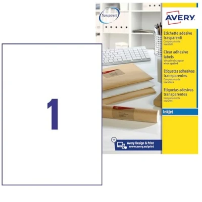 Afbeelding van Etiket Avery J8567 25 210x297mm A4 transparant stuks