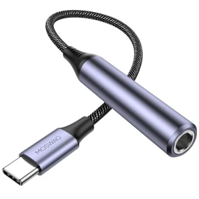 Afbeelding van MOSWAG adapter voor hoofdtelefoonaansluiting USB C naar 6,35 mm, mm TRS stereo audiokabel audio jack compatibel met versterker, mixer, smartphone, hoofdtelefoon,