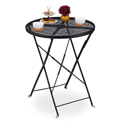 Afbeelding van Relaxdays balkontafel inklapbaar bijzettafel tuin tuintafel rond bistrotafel zwart