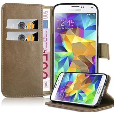 Afbeelding van Cadorabo Hoesje geschikt voor Samsung Galaxy S5 / NEO in CAPPUCCINO BRUIN Beschermhoes met magnetische sluiting, standfunctie en kaartvakje Book Case Cover Etui