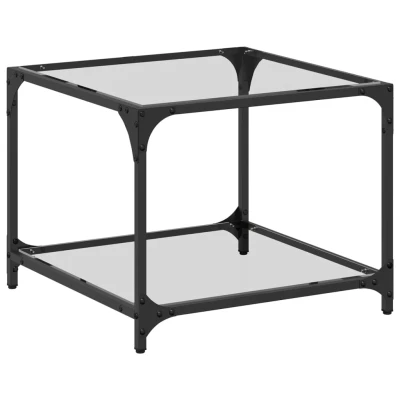 Afbeelding van Salontafel met transparant glazen blad 50x50x40 cm staal