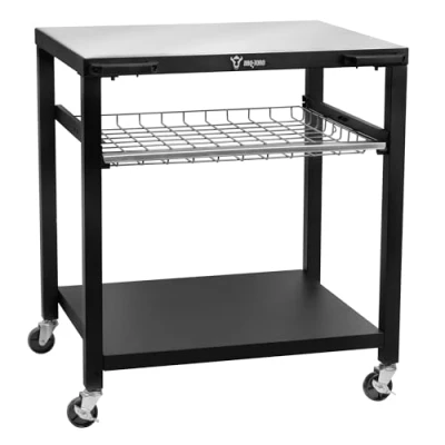 Afbeelding van BBQ Toro Grillwagen 80 x 65,5 86,5 cm, zwart, grilltafel met groot werkblad van roestvrij staal, bijzettafel voor buitenbarbecue, serveerwagen inclusief