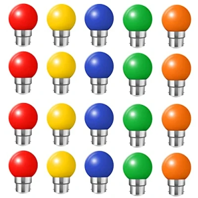Afbeelding van Huamu Set van 20 led lampen, kleur B22, bajonetlampen, 2 W, rood, geel, oranje, groen, blauw, onbreekbaar (komt overeen met W)