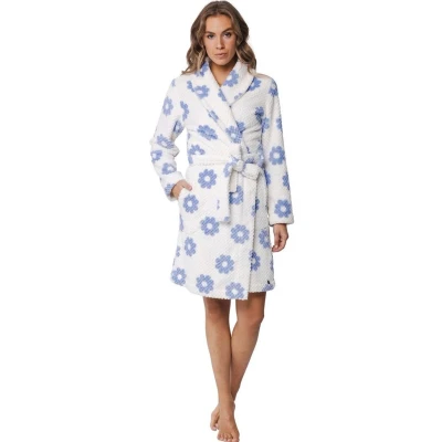Afbeelding van Fleece bloemetjes badjas Rebelle Wit Maat L
