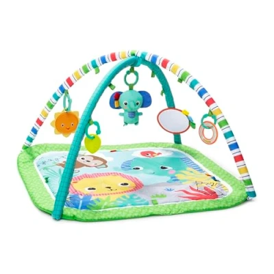 Image de Bright Starts Tapis D&#039;Éveil Et D&#039;Activités Jungle Vert, 5 Jouets Inclus Détachables, Arche De Jeu Pliable