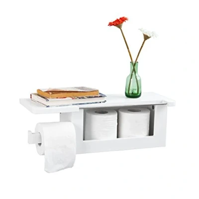 Afbeelding van SoBuy® FRG175 W Toiletpapierhouder, wandhouder, met houder voor smartphone en tijdschriftenhouder, wit