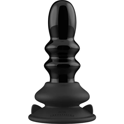 Afbeelding van Ribbly Glass Vibrator With Suction Cup and Remote Rechargeable 10 Speed Black
