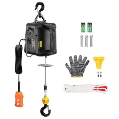 Afbeelding van VEVOR 2 in 1 elektrische lier, laadvermogen 498,95 kg, hefsnelheid ≥ 4 m/min, motorlier: 7 m, hefhoogte 1500 W, bedieningsmodi, handmatige/bekabelde afstandsbediening