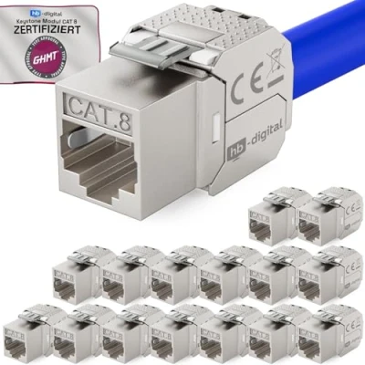 Afbeelding van hb digital 16 x CAT 8.1 Keystone Module Jack Patchkabel 8 2000MHz 40Gbs voor CAT7a CAT7 installatiekabel connector afscherming STP stekker RJ45 netwerk patchpaneel Ethernet