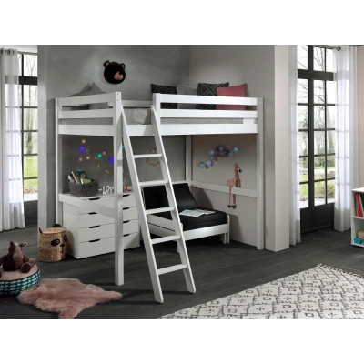 Afbeelding van LUCEVI Pino Mezzanine Bed + Ladder Commode 4 Laden Slaapfauteuil Wit 140x200 cm