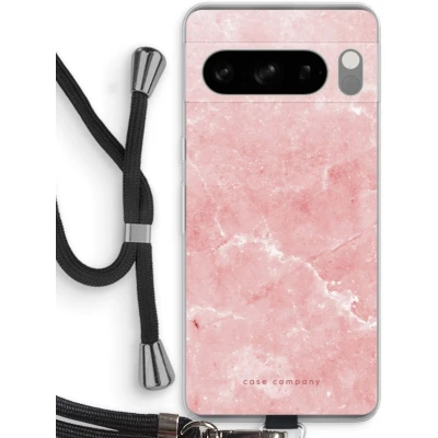 Afbeelding van Case Company® hoesje met Koord geschikt voor Google Pixel 8 Pro Roze marmer Telefoonhoesje Zwart Bescherming aan alle Kanten en Over de Schermrand
