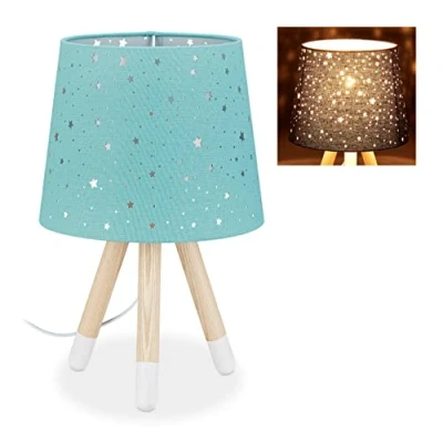 Afbeelding van Relaxdays kinderlamp ster tafellamp kinderkamer E14 driepoot nachtlampje munt