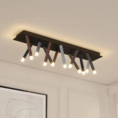 Afbeelding van Lucande LED plafondlamp met dimmer 12lichts aluminium, ijzer, acryl H: 25.1 cm zwart, alu, koffiebruin Inclusief lichtbronnen