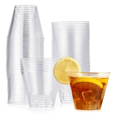 Afbeelding van MATANA 60 Doorzichtige Plastic Bekers (255ml) voor Bruiloften, Verjaardagen, Kerst &amp; Feesten Drankjes, Desserts, Champagnes Stevig Herbruikbaar