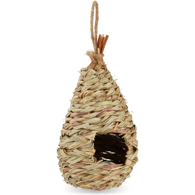 Afbeelding van Relaxdays nestbuidel vogelhuisje stro vogelnest vogelhuis decoratie voor tuin