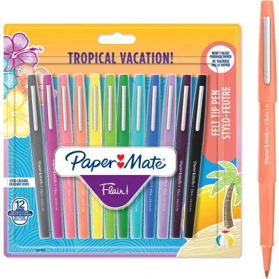 Afbeelding van Fineliner Paper Mate Flair Tropical 0.7mm blister à 12 kleuren