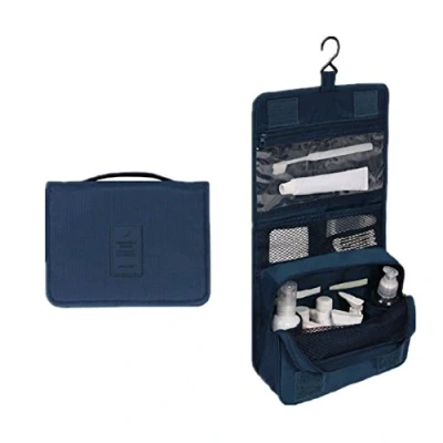 Afbeelding van Cosmetica/toilettas, kubus met ophanghaak, reisfles voor schoonheids en doucheproducten, waterdichte organizer badaccessoires, meerdere vakken, marineblauw, S, Navyx