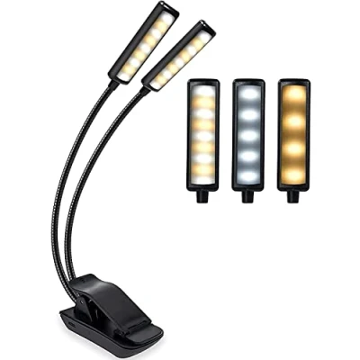 Afbeelding van CCHKFEI Oplaadbare led leeslamp voor muziekstandaard met dubbele kop om op te klikken, 18 leds e reader, orkest en pianoverlichting kinderen boekwormen