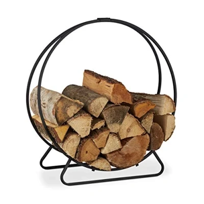 Afbeelding van Relaxdays houtopslag rond haardhout opslag brandhoutrek metaal 60 cm binnen