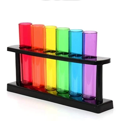 Afbeelding van Reageerbuisjes Shotglaasjes Plastic Proefbuisjes met Rek Set van 6 shotglazen