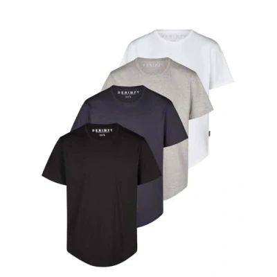 Afbeelding van DENIMFY DFPaco Set van 4 T shirts voor heren, lange pasvorm, 100% katoen, regular fit, ronde hals, korte mouwen, zwart, wit, blauw, grijs, groen, maten S, M, L, XL, XXL, 3XL, 4XL, 5XL, 3 stuks., L