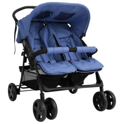 Afbeelding van vidaXL Dubbele kinderwagen marineblauw staal