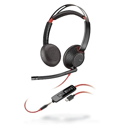 Afbeelding van Poly Blackwire 5220 bedrade hoofdtelefoon, flexibele staafmicrofoon, ruisonderdrukking, ergonomisch design, verbinding met pc/Mac, mobiel via USB C, A of 3,5 mm, werkt teams, zoom