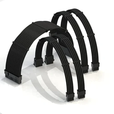 Afbeelding van LINKUP AVA 30 cm verlengkabel PSU met mantel┃Personaliseerbaar voedingsconcept GPU┃Gevlochten kammenset voor kabels┃1 x 24P (20+4)┃2 8P (4+4) CPU┃2 (6+2) GPU┃300 mm Zwart